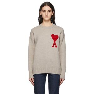 AMI Alexandre Mattiussi Beige Virgin Wool Ami de Cœur Sweater